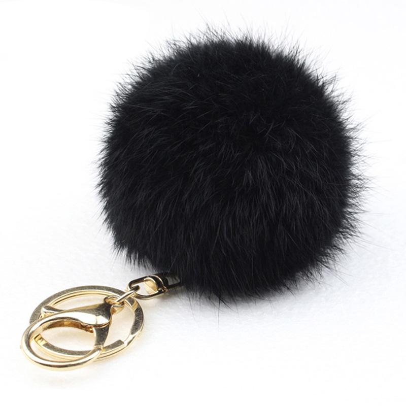 Rabbit fur ball keychain