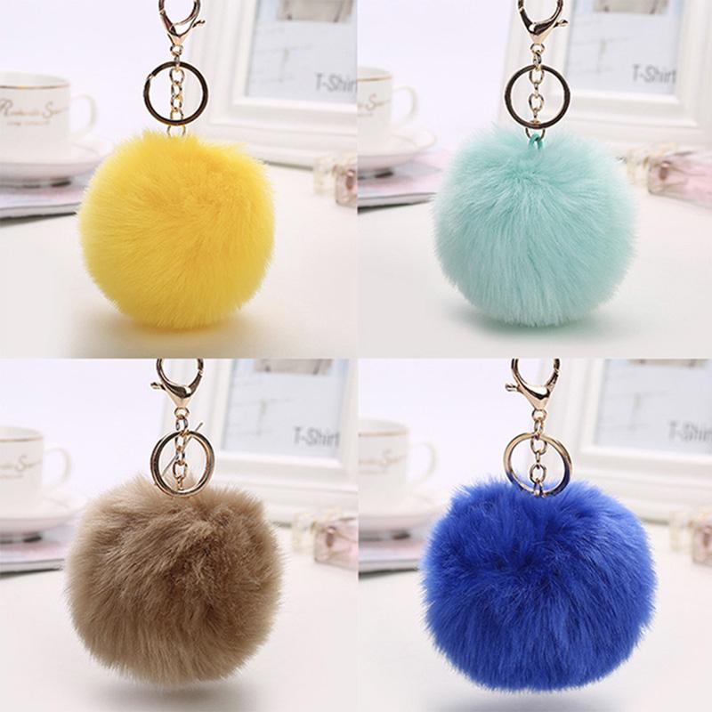 Rabbit fur ball keychain