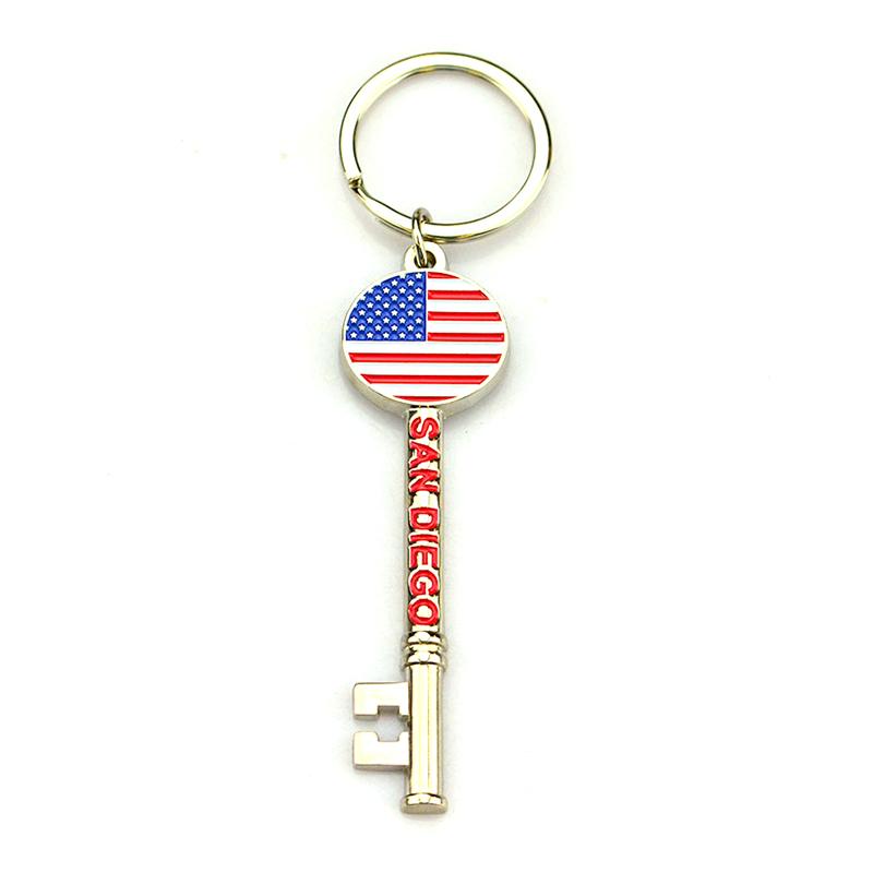 Customized High Quality Cheap Metal Enamel Key Shaped Key Chain