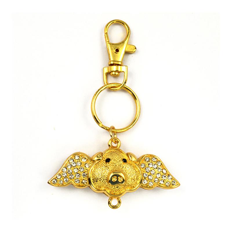 gold pig keychain with rhinestone