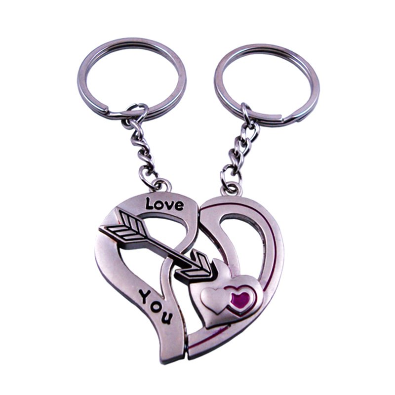 Custom Heart Key Holder Metal Couple Keychains