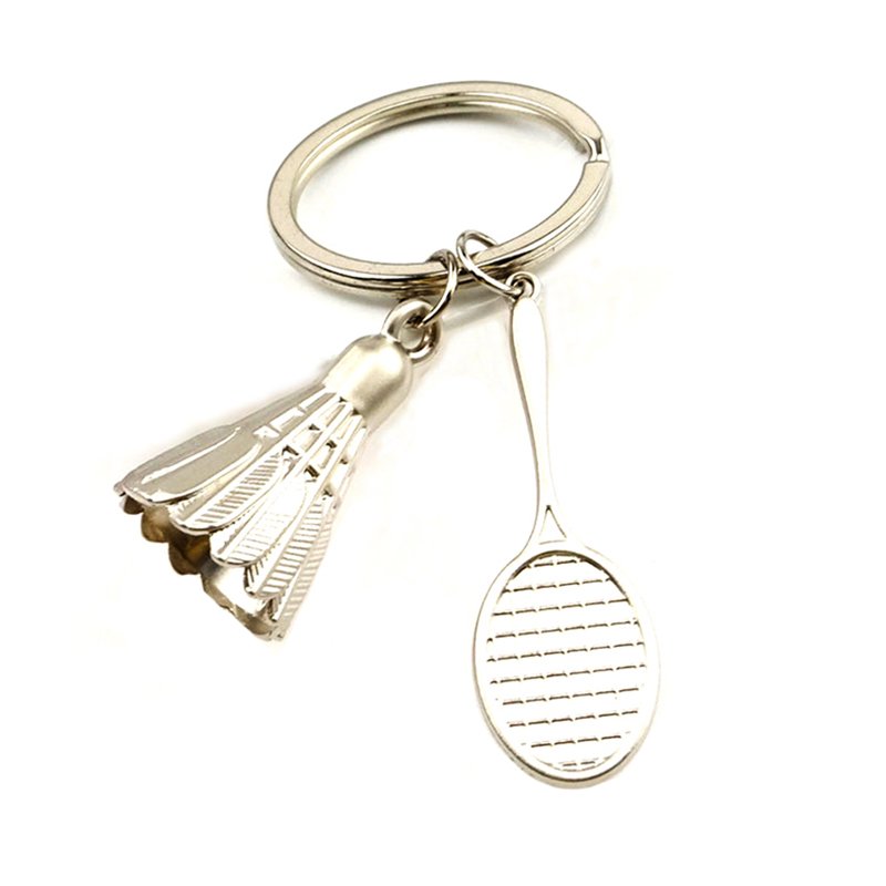 Badminton Keychain Custom Metal Silver Key Chain