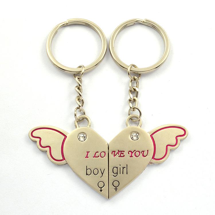 angel metal cute couple keychain