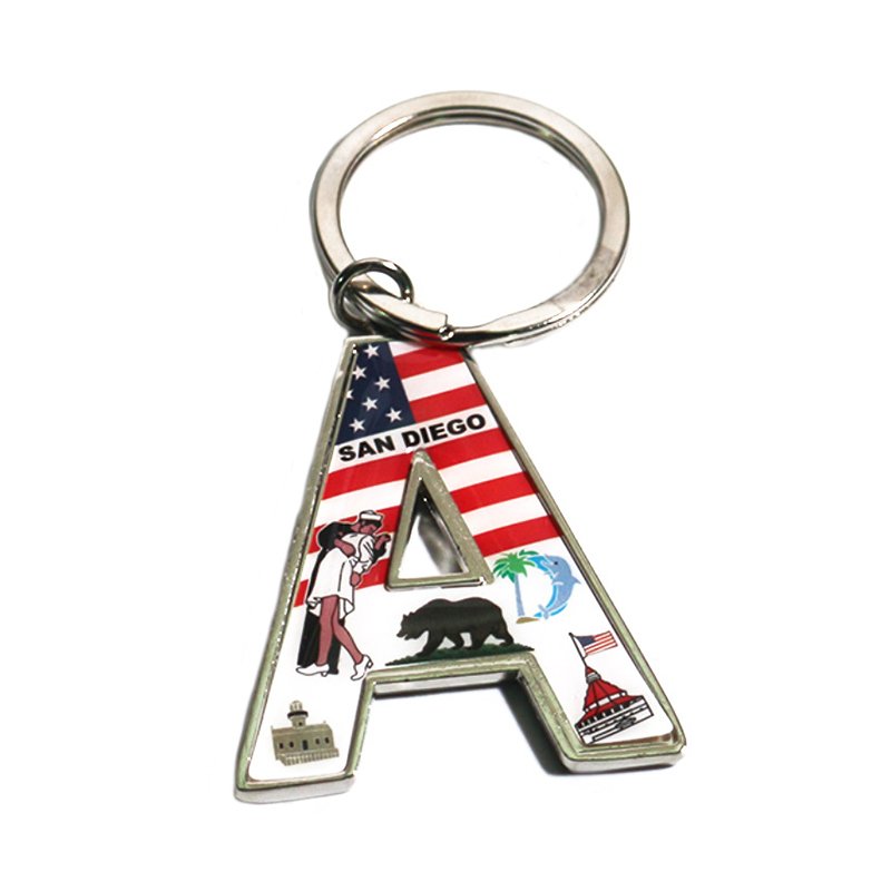 Custom Letter A Keychain Bulk Metal Enamel Flag Key Chain Metal Keychain
