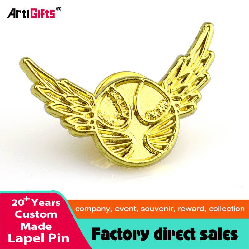 Custom Gold Plate Pin Art Lapel Pins Wing Shaped For Suit Men