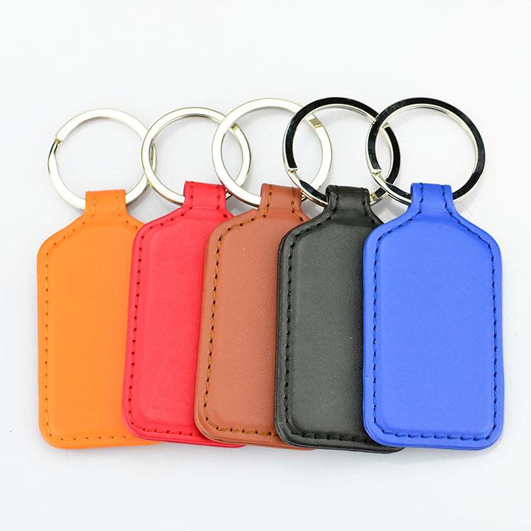 Square Custom Logo Embossed Genuine Leather Keyring