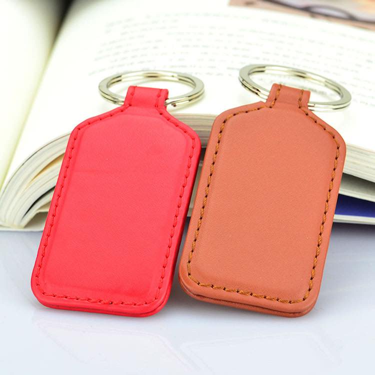 Square Custom Logo Embossed Genuine Leather Keyring