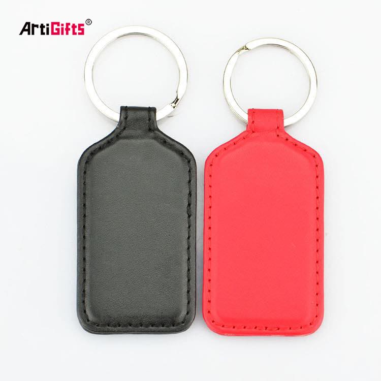 Square Custom Logo Embossed Genuine Leather Keyring