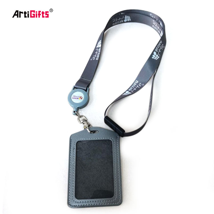 ID Card Badge Holder Genuine Leather Luxury Lanyard Retractable Keychain  Purses