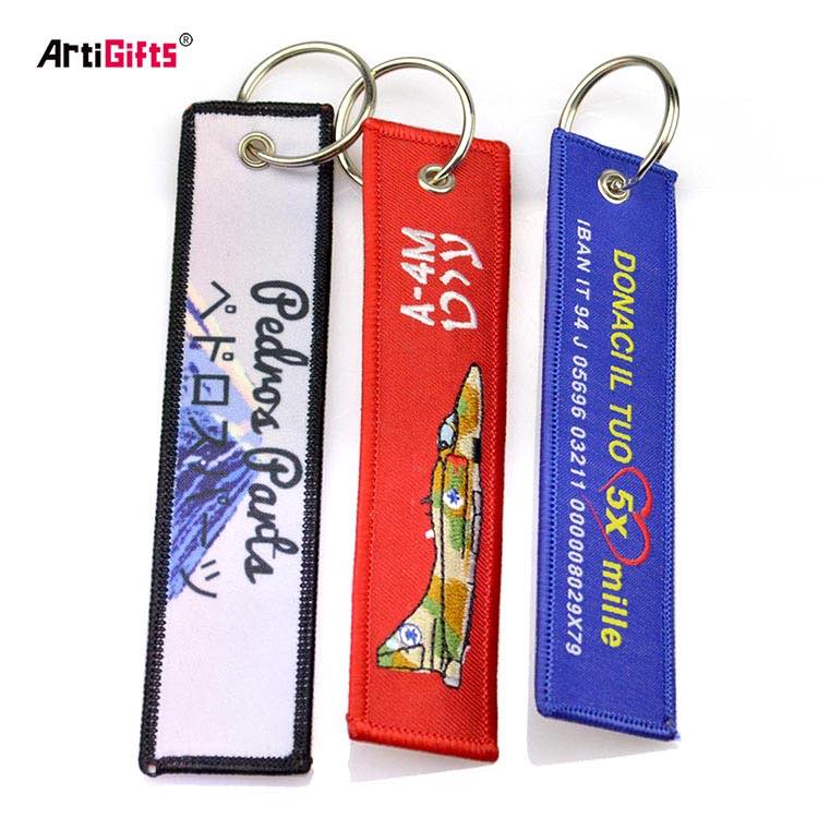 Fabric Key Tags Embroidery Keychain Strap Long Custom Logo