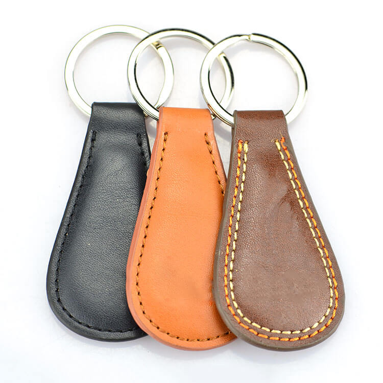 Factory Custom Logo Car Key Tag Round Keyring Pu Leather Keychains