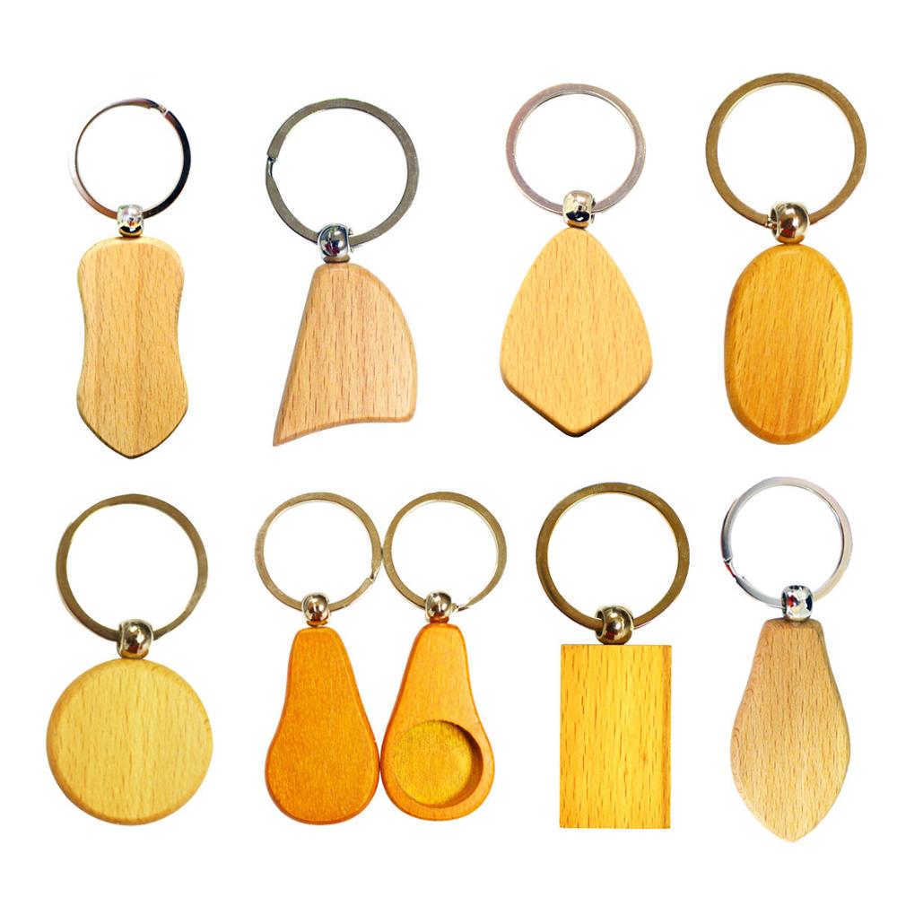 Custom Laser Design Logo Printed Engraved Name Blank Wooden Keychain