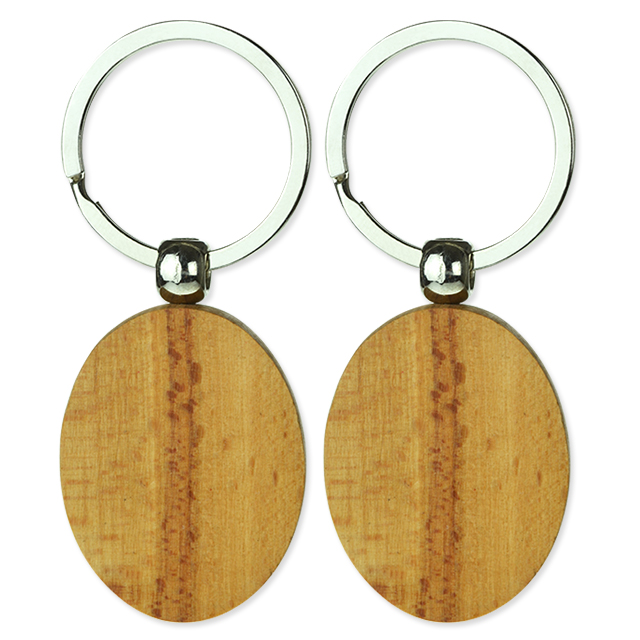 Customized Logo Round Rectangle Blank Keychain Wood