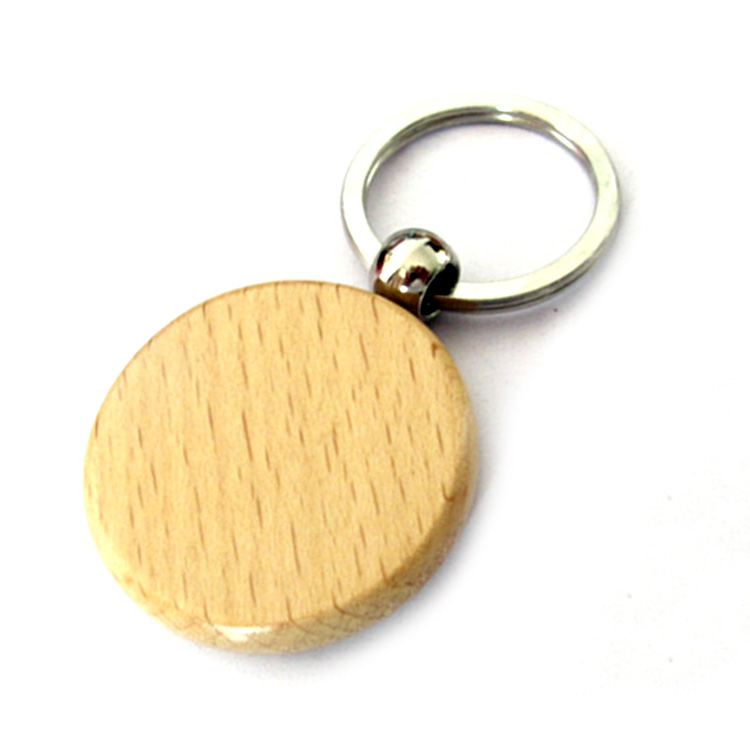 Hand Print Engraved Circle Shaped Wood Keychain Charm Blanks