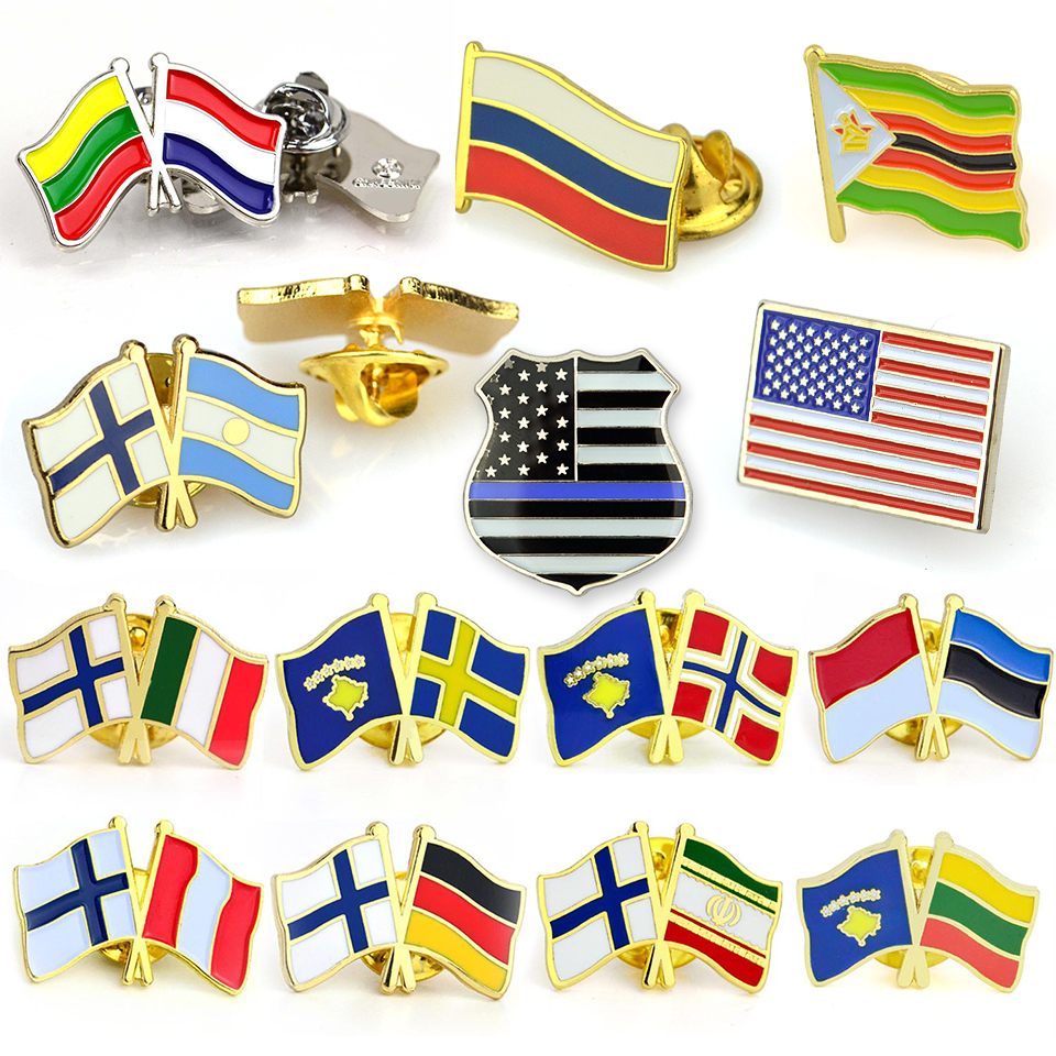 Custom Metal Souvenirs Soft Hard Enamel Pin Badge Country Flag Lapel Pin