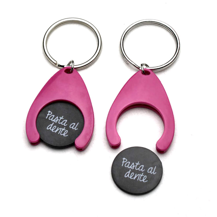Wholesale Factory Cheap Promotional PlasticTrolley Coin Keyring With Printed Logo
