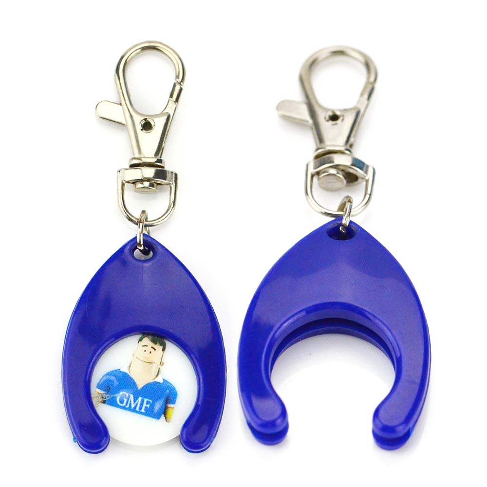 Personalized Portable Plastic Trolley Coin Keychains Custom Logo