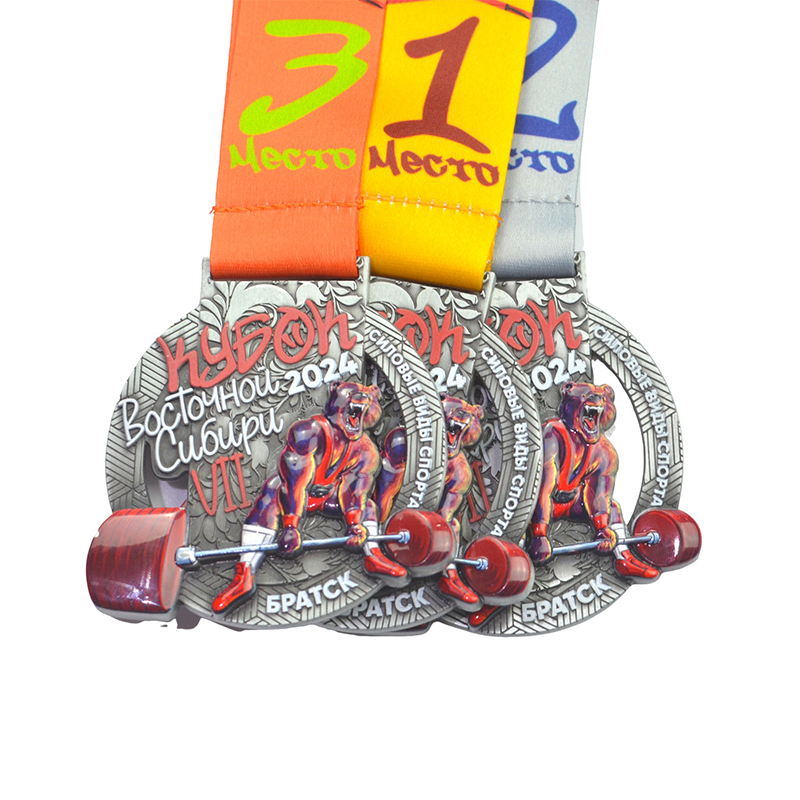 Wholesale Custom Logo 3D Sports Medal Weight-Lifting Medals Awards With Ribbon