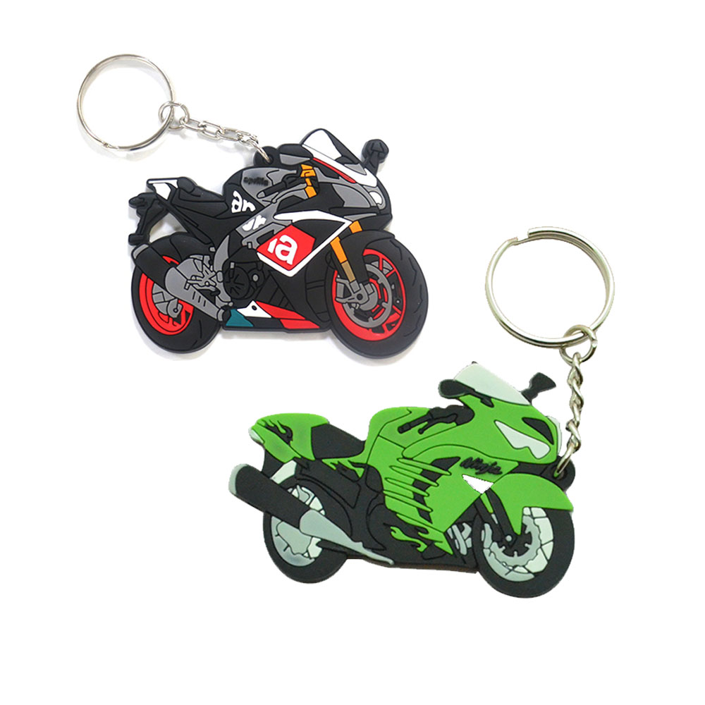 Custom PVC Rubber Plastic 3D Keychains Carabiners Promotional Kids Motorcycle Keyrings