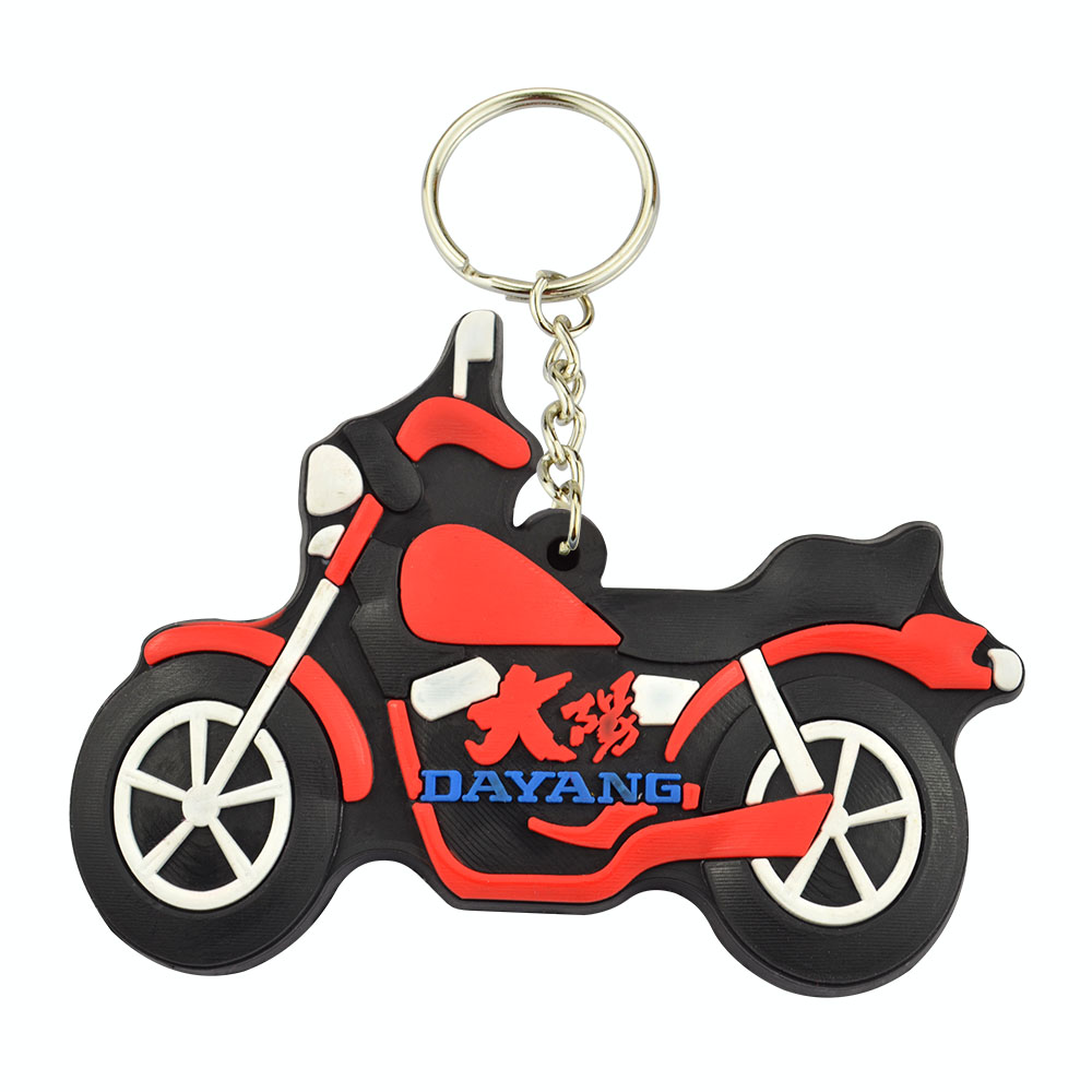 Custom PVC Rubber Plastic 3D Keychains Carabiners Promotional Kids Motorcycle Keyrings