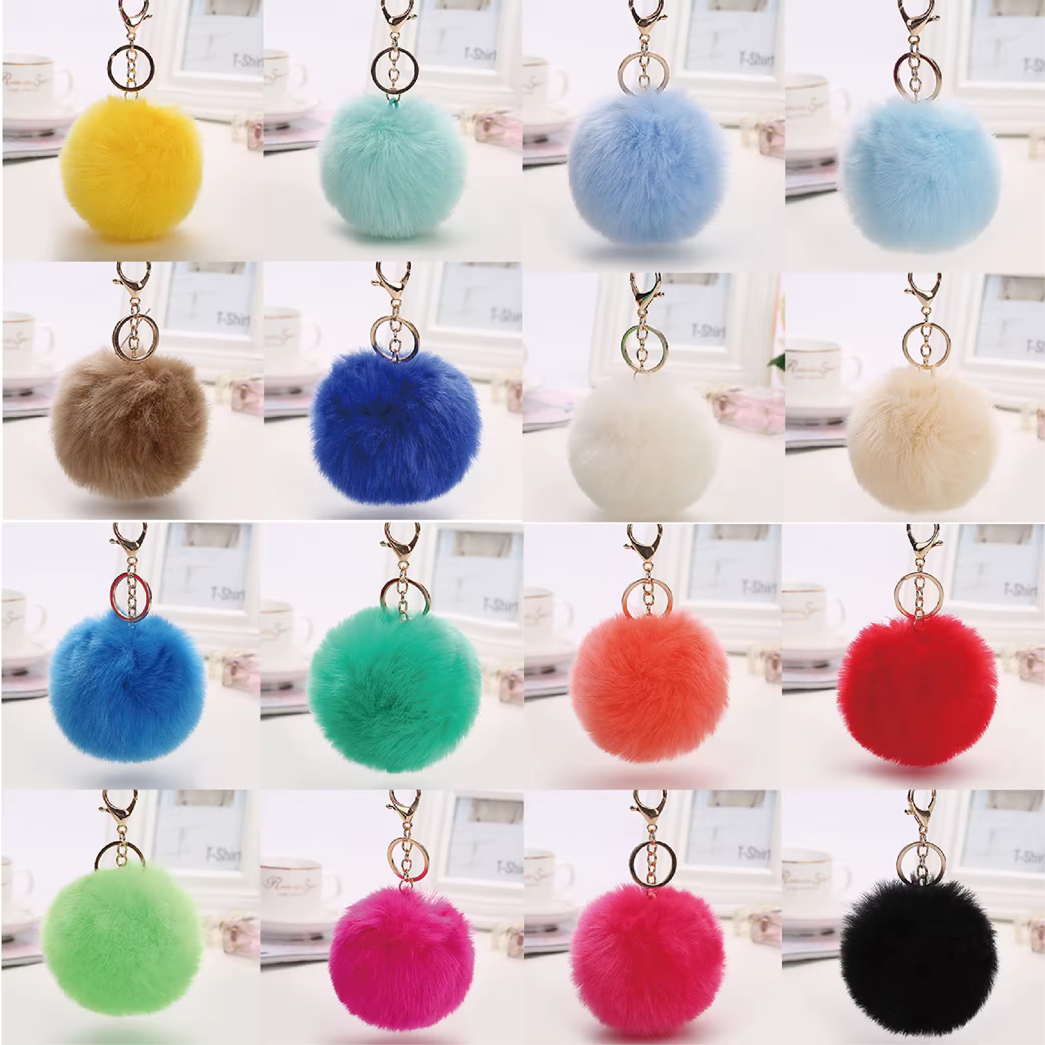 Wholesale Multi-Color Fur Ball Cute Pom Pom Keychain Plush Handbag Keychain Round Keychains
