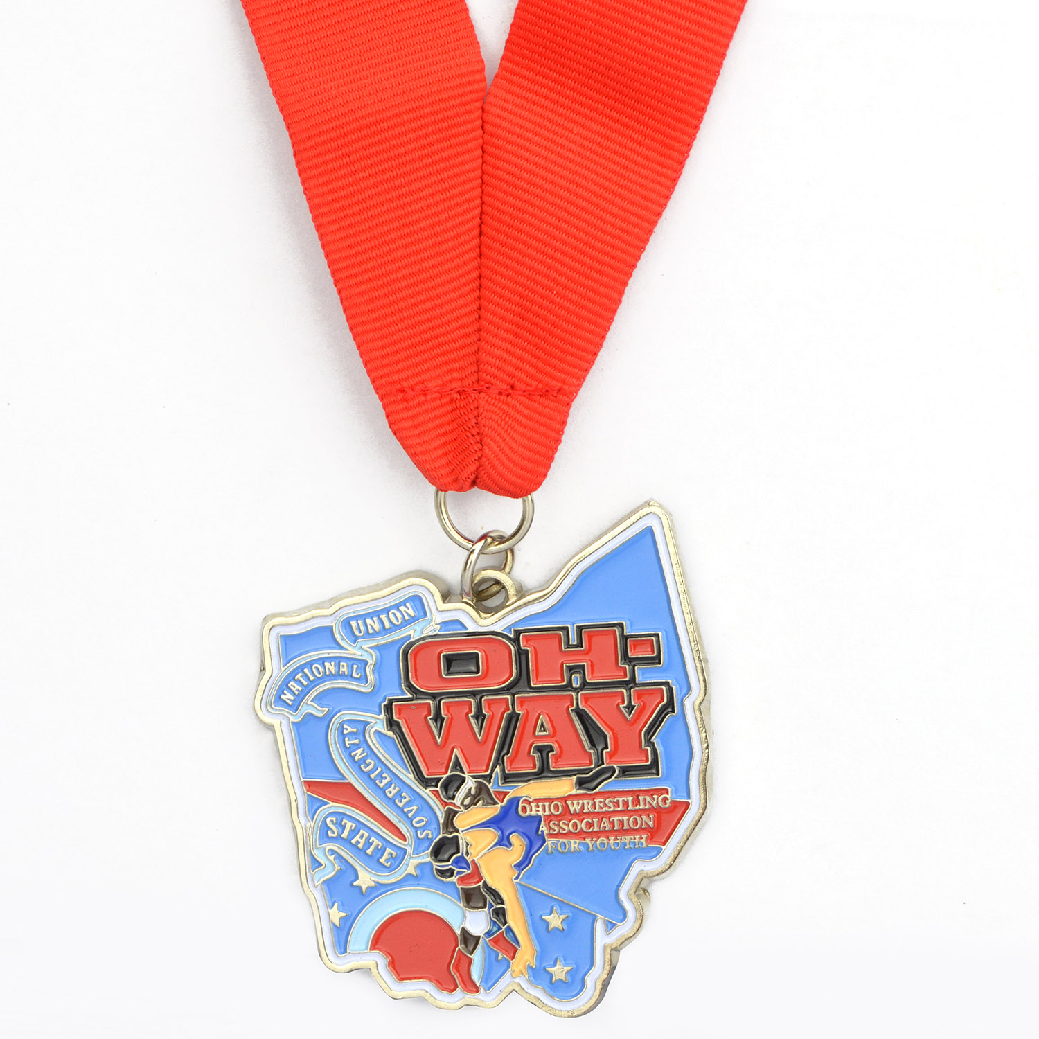 Customized Logo Metal Blank Medal with Red White Blue Ribbon Sports Awards Medals Metal Die-Cast Souvenir