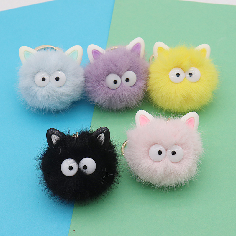 Wholesale Promotional Plush Pom Pom Keychain with Zinc Alloy Digital Printed Cute Fashion Design Portable Gift Option