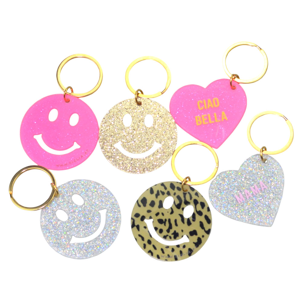 Manufactured Key Chain High Quality Acrylic Keychain New Products Smiling Face Shape Cartoon Custom Logo keyrings