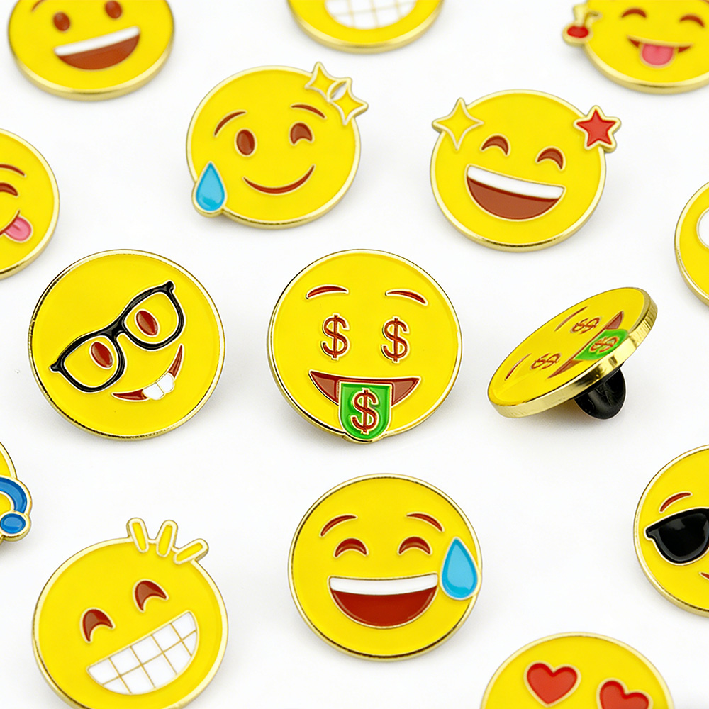 Factory Custom Plated Metal Cartoon Animal Lapel Pins Letter Hard Enamel Fashion Smiling Face Badges for Hats & Bags