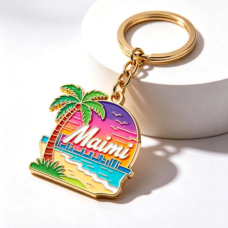Oem Odm Customized logo Metal Souvenir City Keychains with Your Own Design Silver Plating Keychain