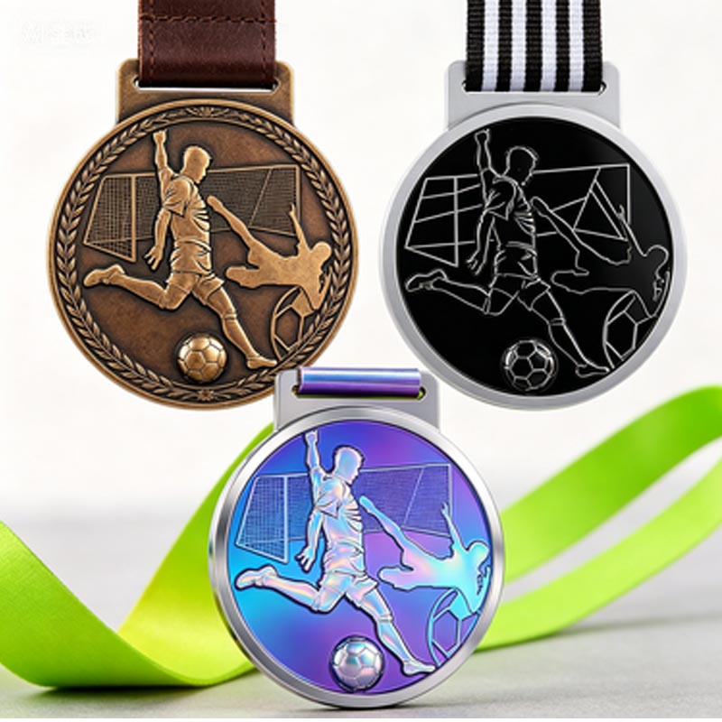 Wholesale Manufacturer Custom logo Size Metal Sport Medal Neck Ribbon Gold Soccer Medals
