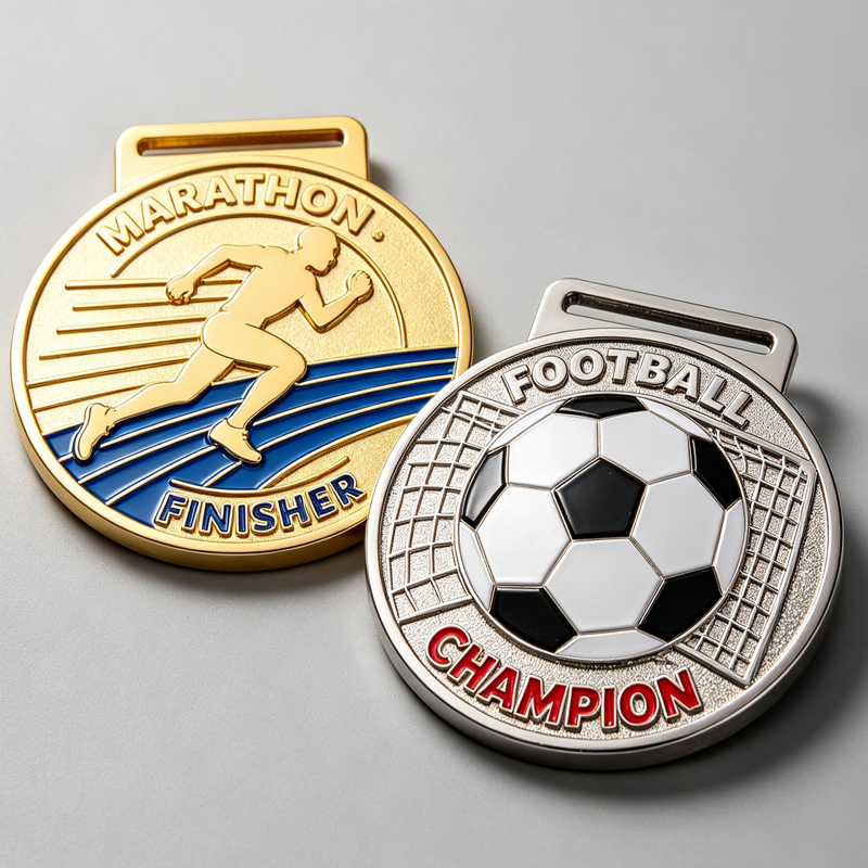 Cheap Custom Football Gold 3d logo Medal 5k Race Marathon Running Metal Custom Casting Soccer Sports Award Medals with Ribbon