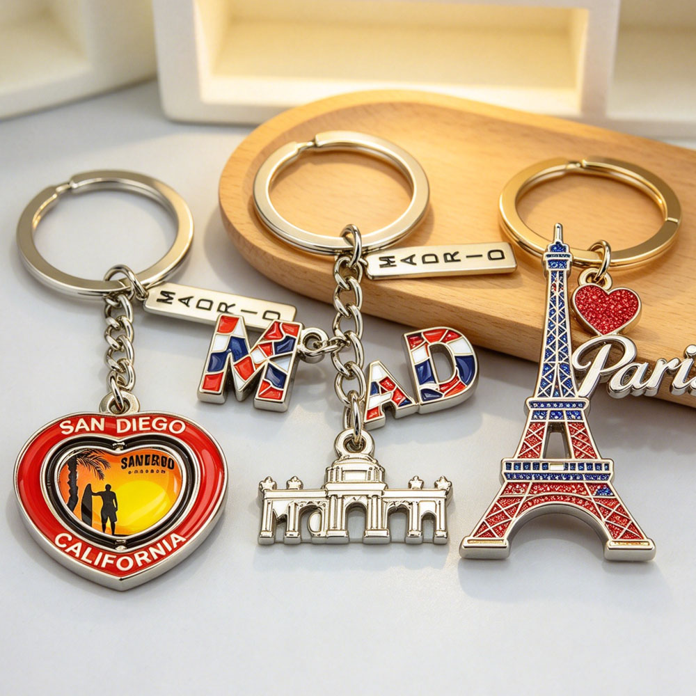 Low Mqo Custom Metal Souvenir Keychain logo En Acier Inox Cnc Steel Metal Keychain