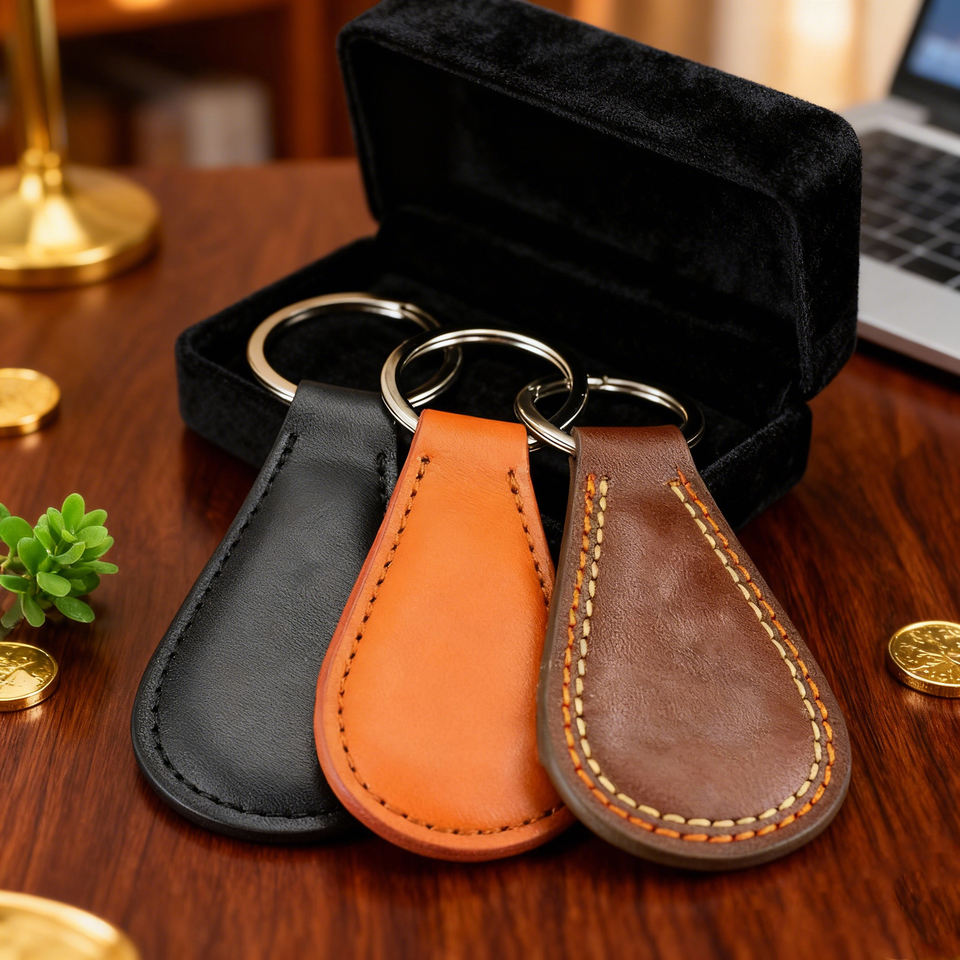 Luxury Genuine Leather Keychain Car Key Holder with Custom Logo