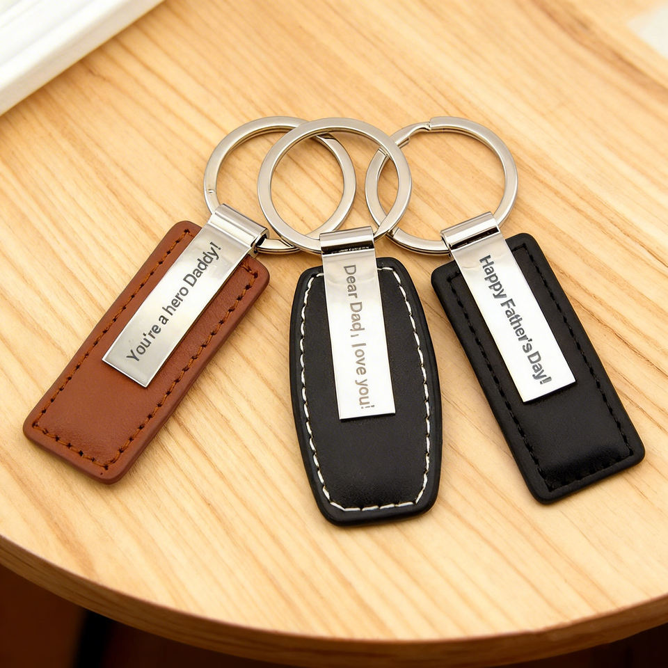 Personalized Handmade Square Leather Keychain Mens Custom Engraved Keyring