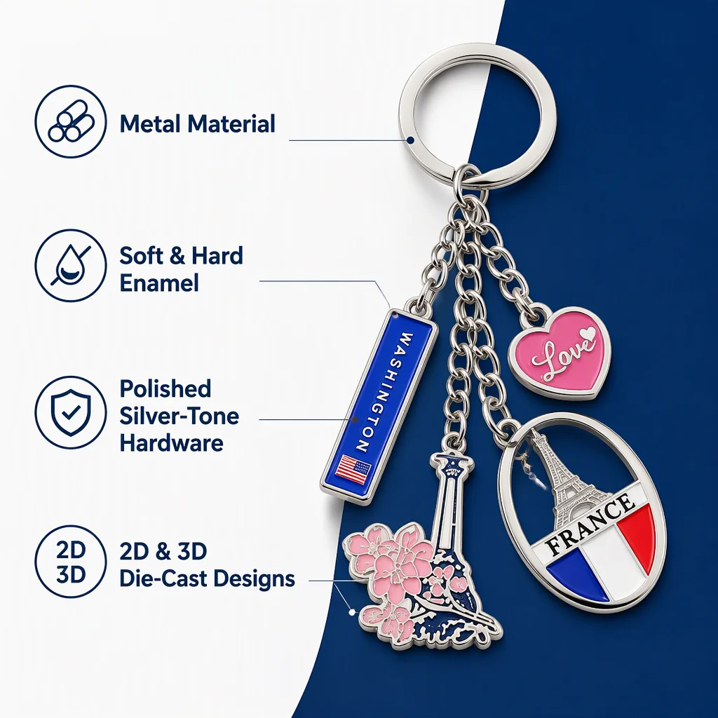 Custom Metal Travel Souvenir Key Chain Enamel Charm Keychain Bag Pendant