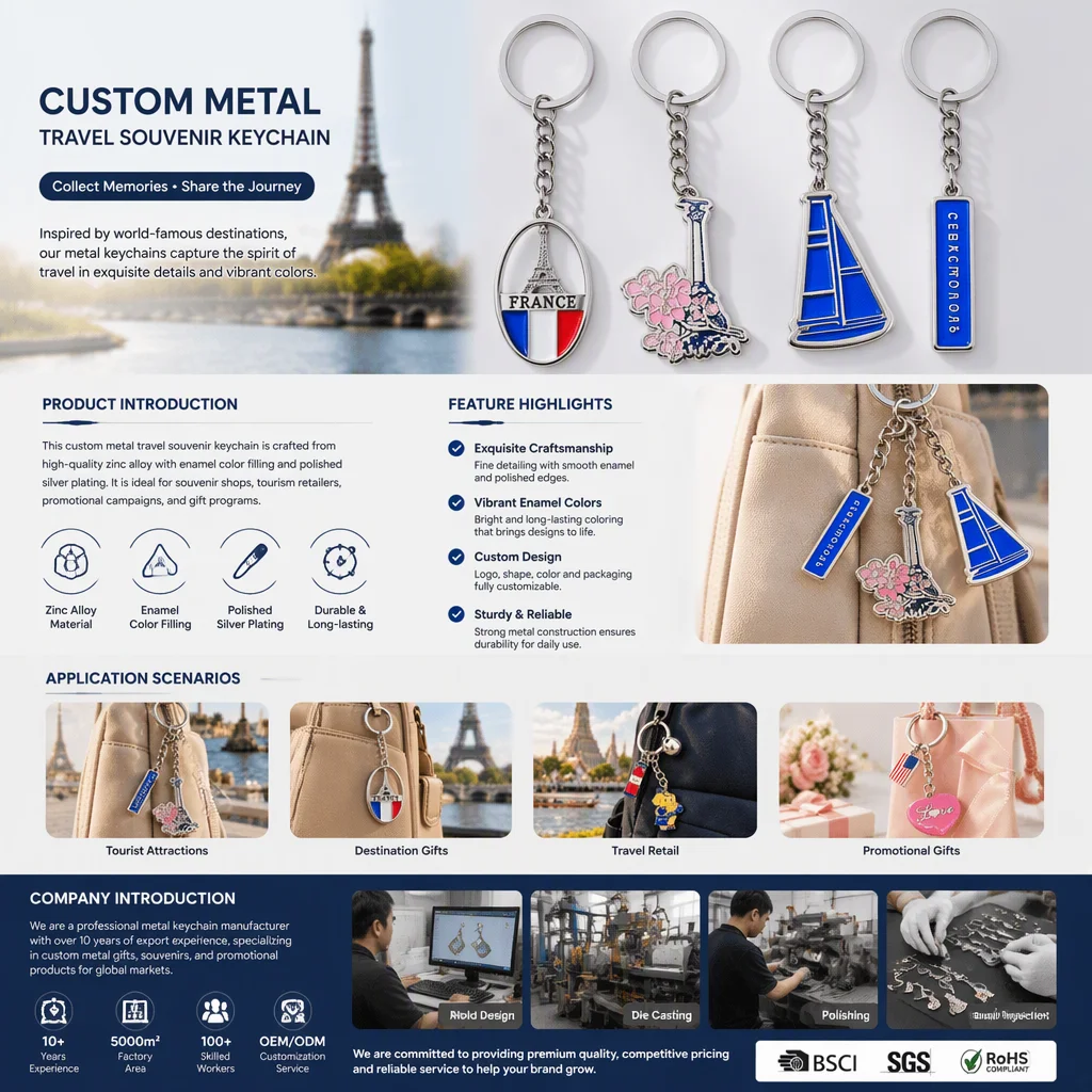 Custom Metal Travel Souvenir Key Chain Detail 1