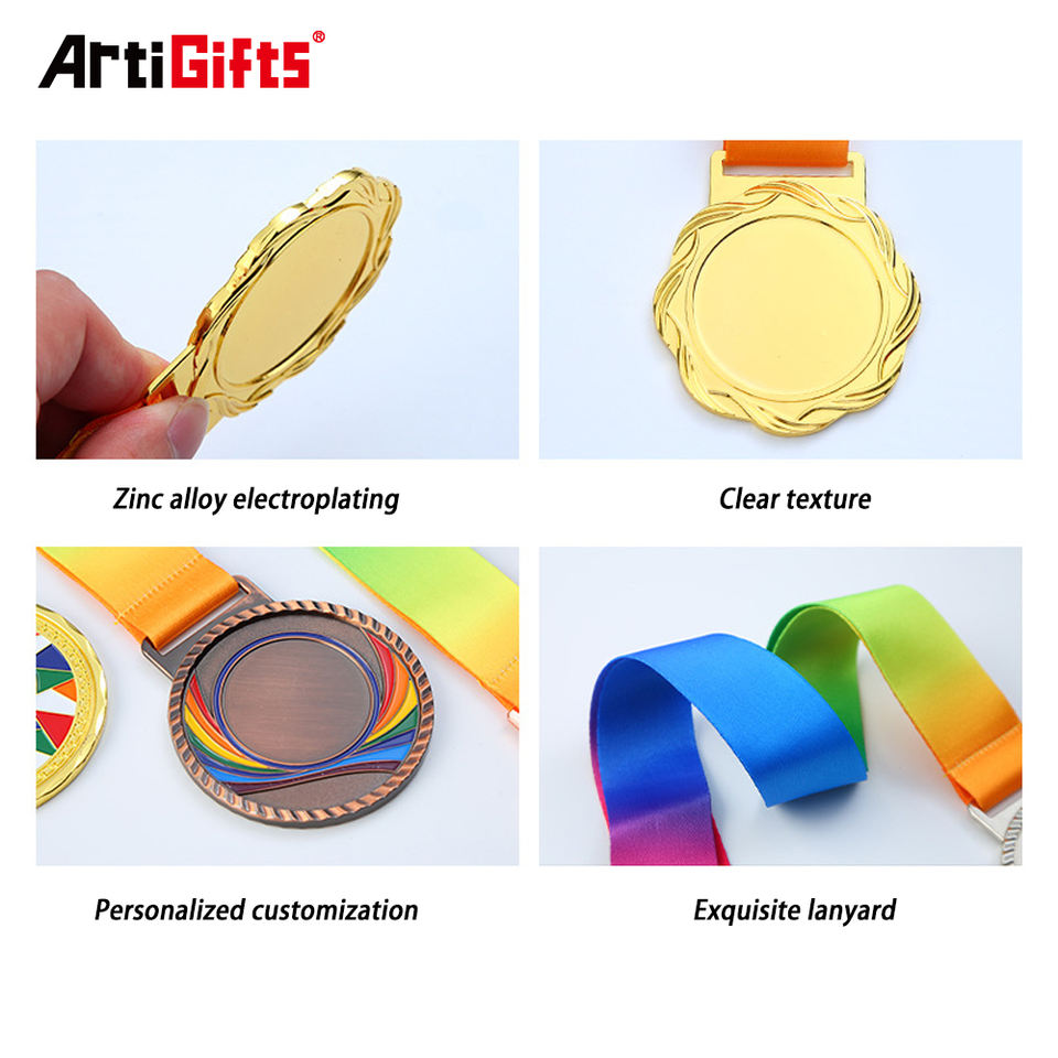 Custom Marathon Running Football Judo Soccer Taekwondo Gymnast Blank Gold Metal Sport Award Medal with Ribbon