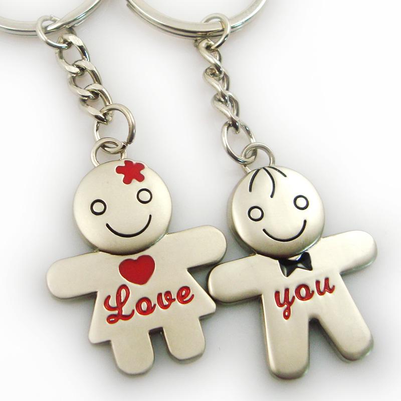 Wholesale metal couple boy and girl keychain love you