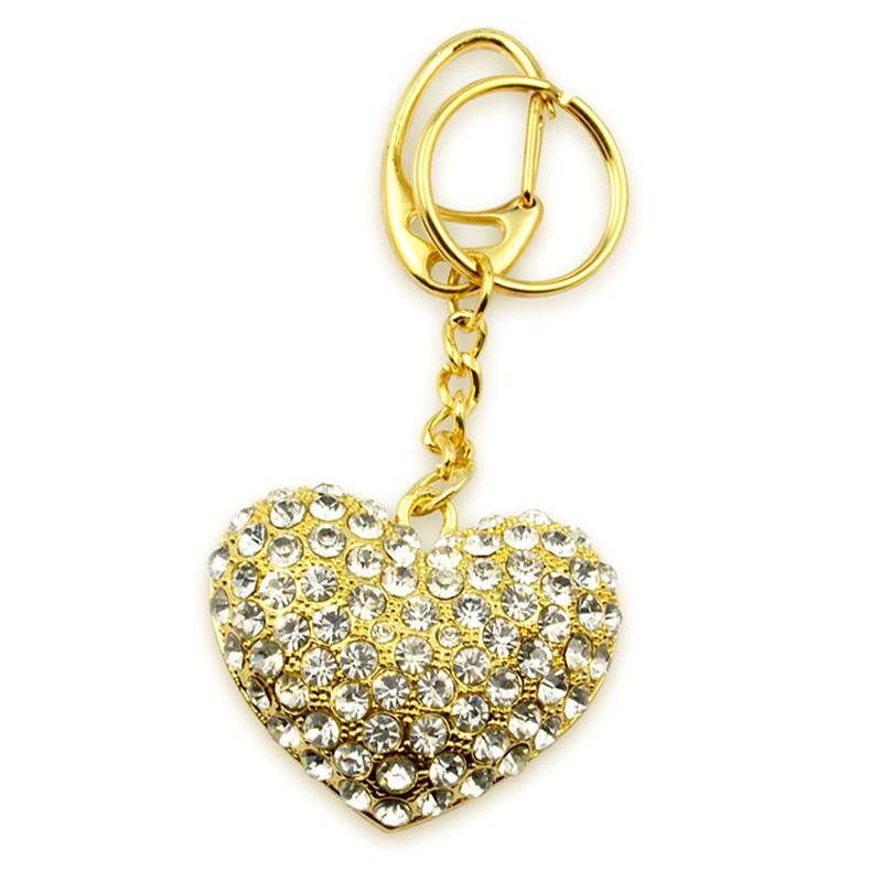 Metal Keychains Double Ring Rhinestone Jewelry Love Key Chain
