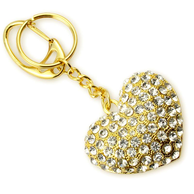 Metal Keychains Double Ring Rhinestone Jewelry Love Key Chain