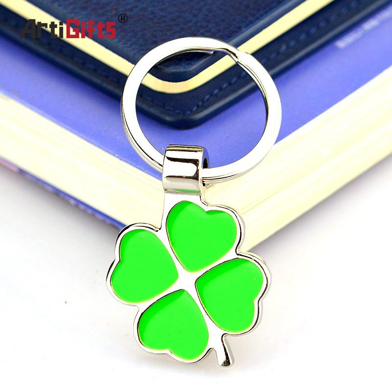 No Minimum Custom Metal Enamel Keychain Clover Key Ring Logo
