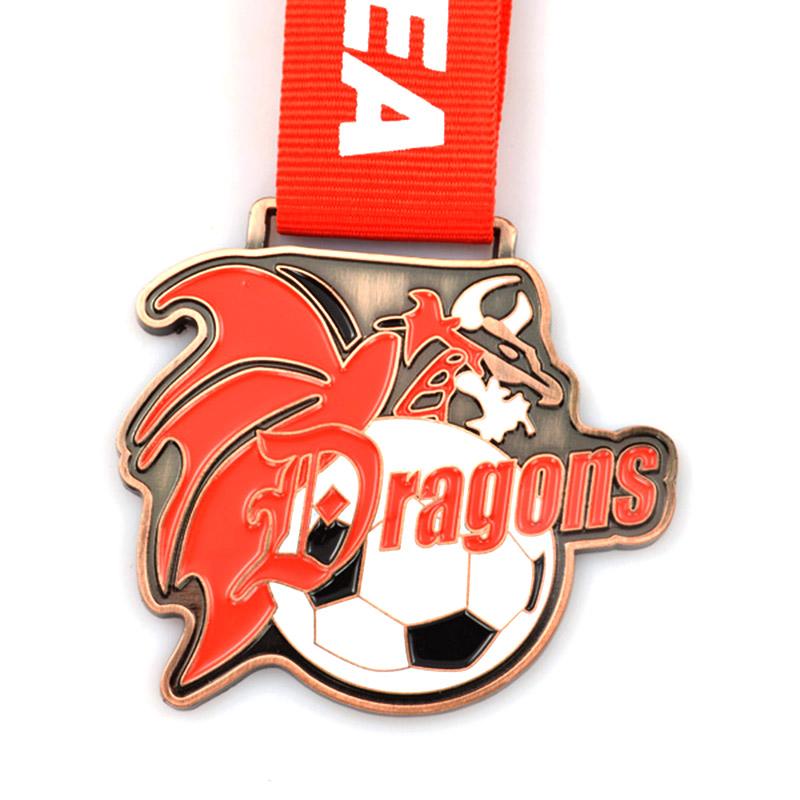 Custom 2D Metal Plated Antique Brass Sports Soccer Medal