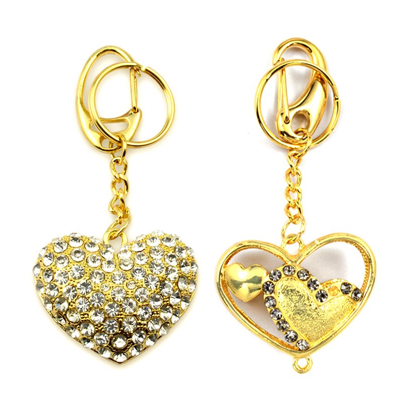 Diamond Keychain Custom Heart Shape Key Chain Gold Key Rings