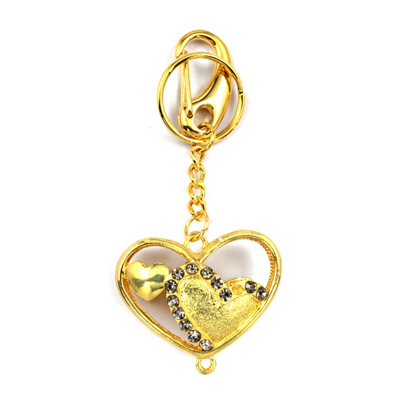 Diamond Keychain Custom Heart Shape Key Chain Gold Key Rings