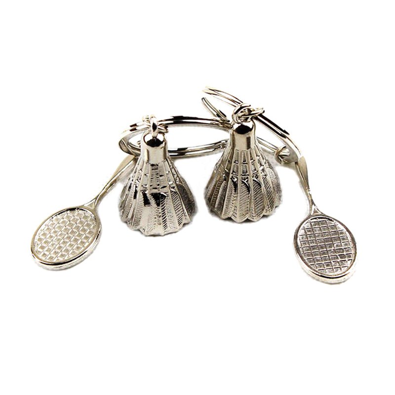 Custom Badminton Keychain Metal Plated Silver Key Chains