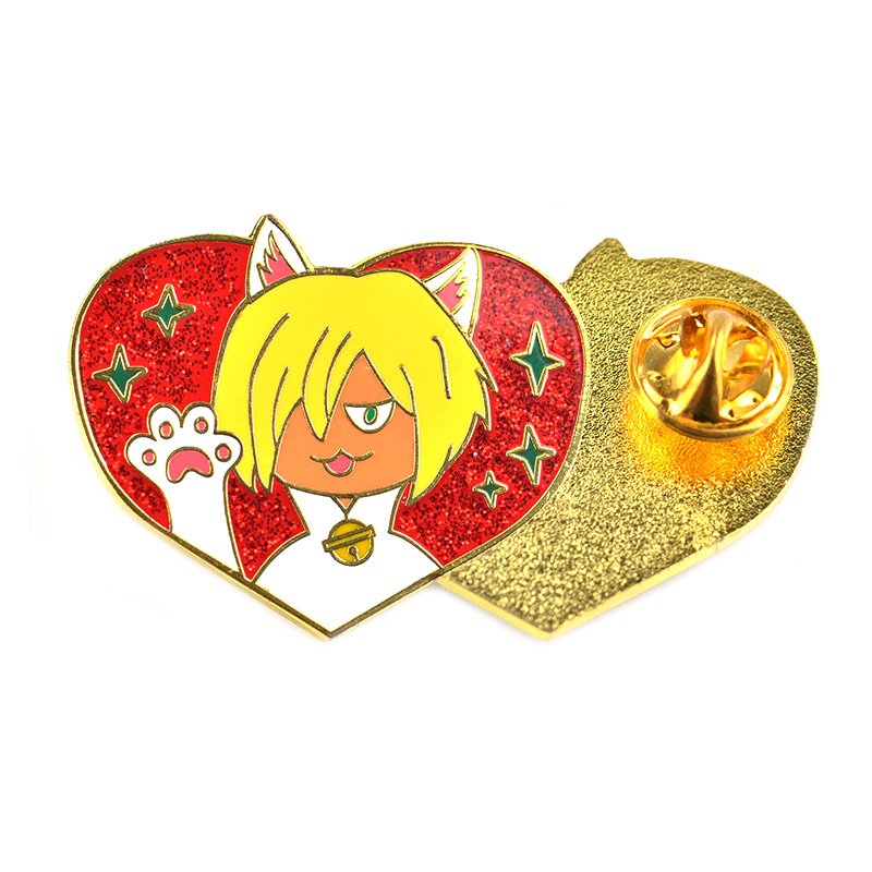 Glitter Hard Enamel Pin Custom Metal Heart Shaped Lapel Pin