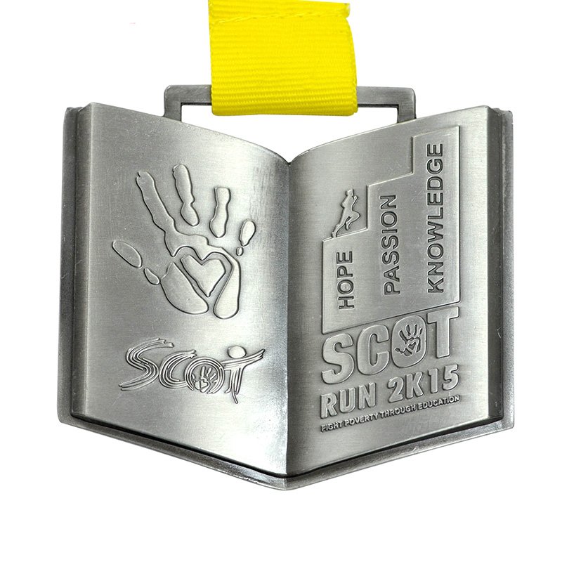 Antique Silver Embossed Medallion Custom Metal School Medal