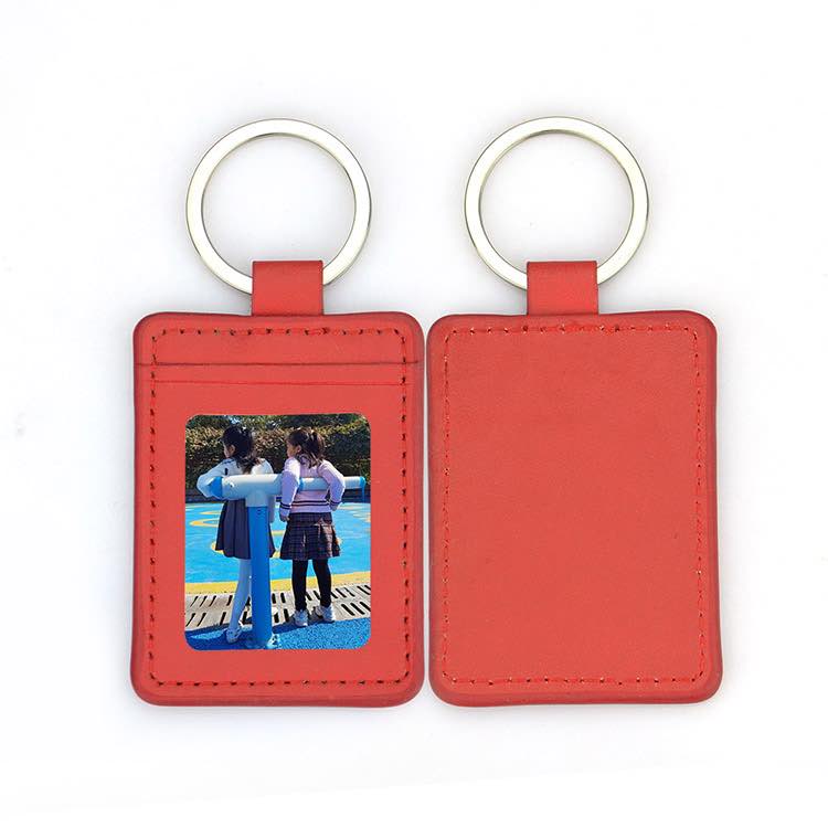 Square Custom Logo Embossed Genuine Leather Keyring